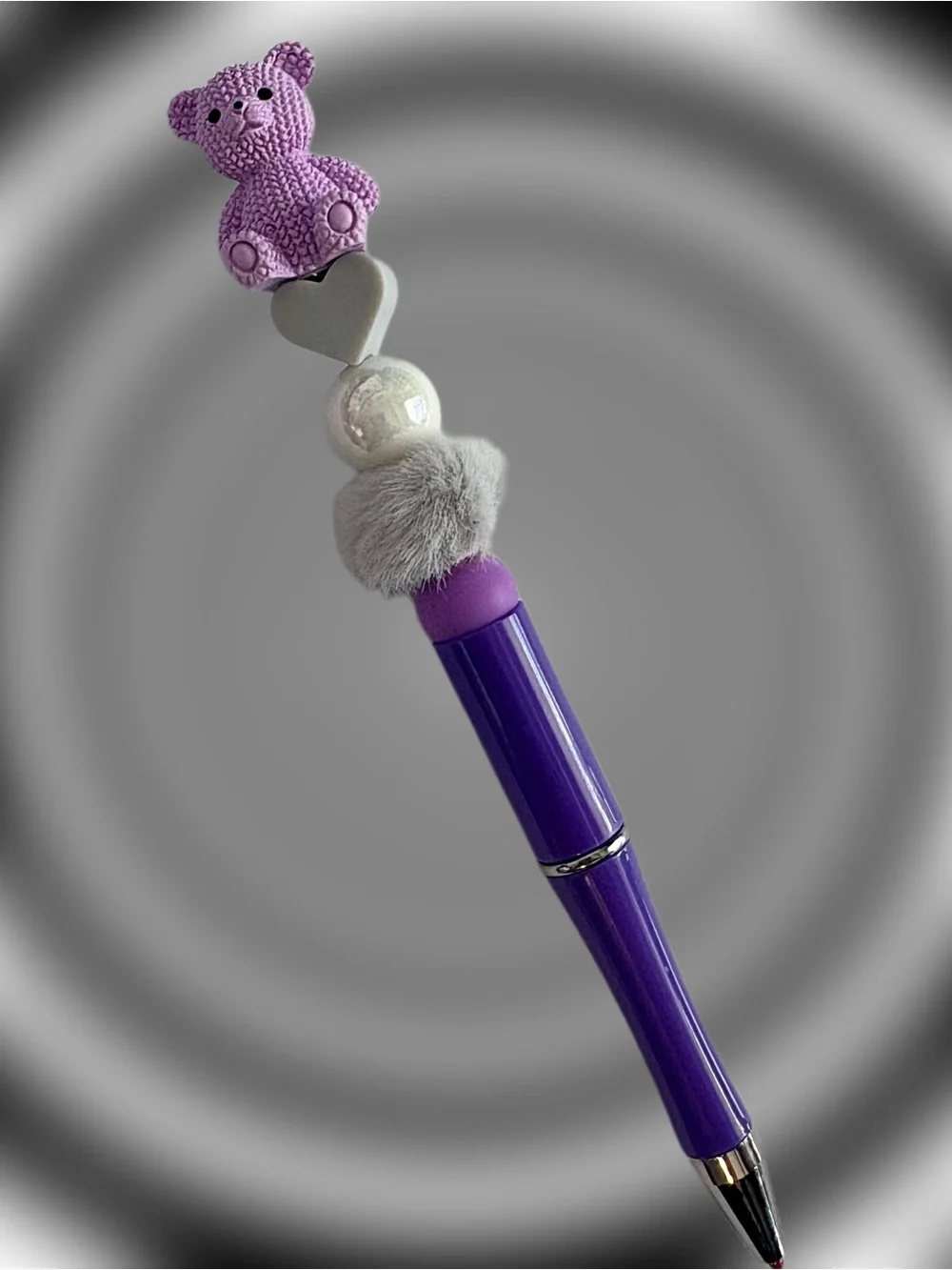 Teddy Bear on Purple Custom Beaded Pen